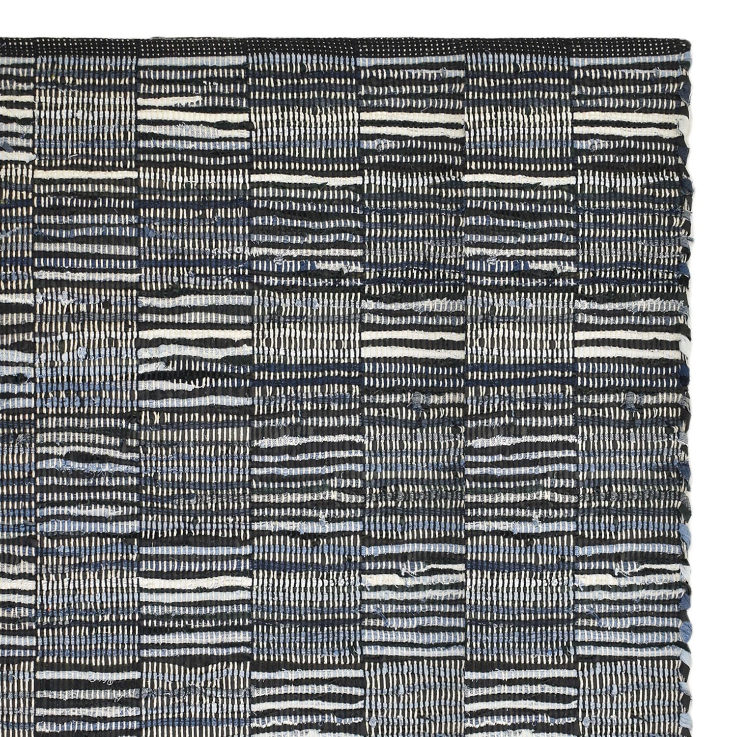 Tapis de chiffon fait main en cuir denim damier Fabstyles pour salon, couloir, patio