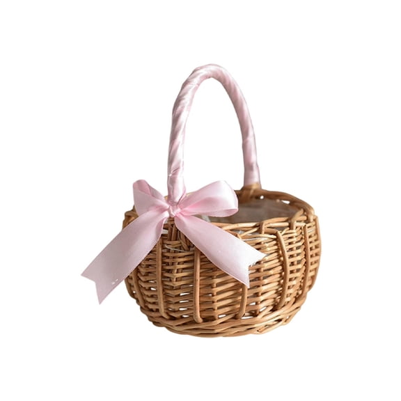 Japceit Easter Handwoven Flower Basket, Blue Simulated Floral Design Holder for Gift and Display, Bamboo Vine Weaving Storage Basket for Home, Rustic, Decorative