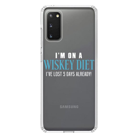 DistinctInk Clear Shockproof Hybrid Case for Galaxy S20 PLUS / 5G (6.7" Screen) - TPU Bumper Acrylic Back Tempered Glass Screen Protector - I'm on a Whiskey Diet Already Lost 5 Days
