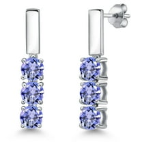Gem Stone King 925 Sterling Silver Blue Tanzanite Drop Dangle Earrings for Women | 1.38 Cttw | Gemstone December Birthstone | Round 5MM