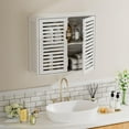 thumbnail image 4 of White Bathroom Cabinet Over Toilet, Bamboo Hanging Medicine Cabinet, Wall-Mounted Storage Organizer, Kitchen Cupboard with Double Doors and Adjustable Shelf, 4 of 14