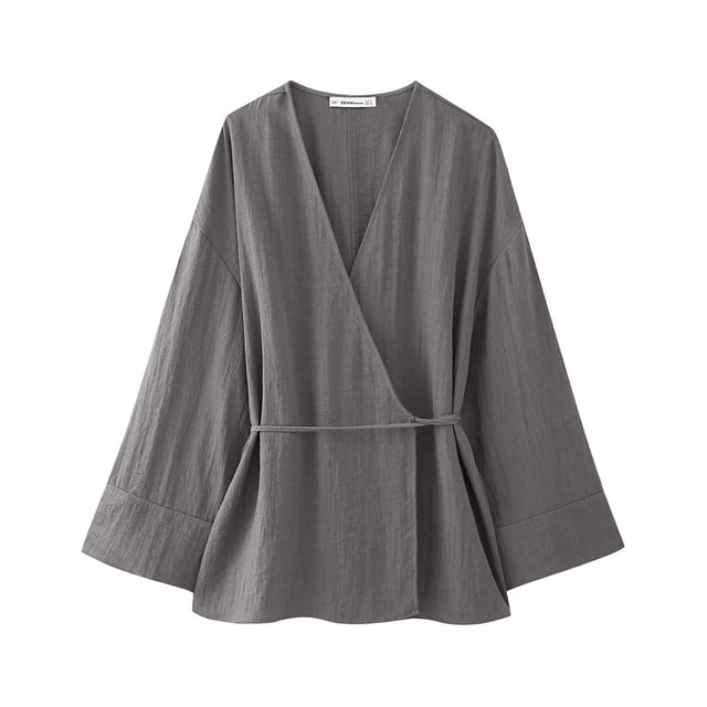 Conjunto de 2 piezas de pijama para mujer, camisa de manga larga con cordones, Kimono informal, Top holgado, pantalones de pierna ancha