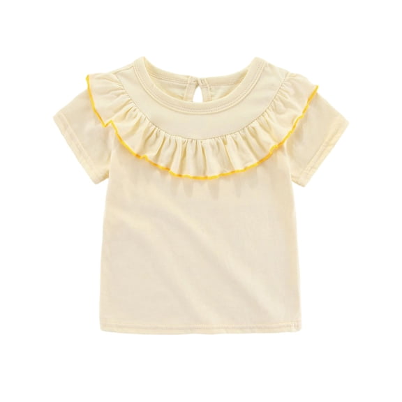 Girls Tshirts Ruffle Hem Tee Shirt Casual Round Neck Blouse Top for Toddler Soft Kids Beige 18 Months-24 Months