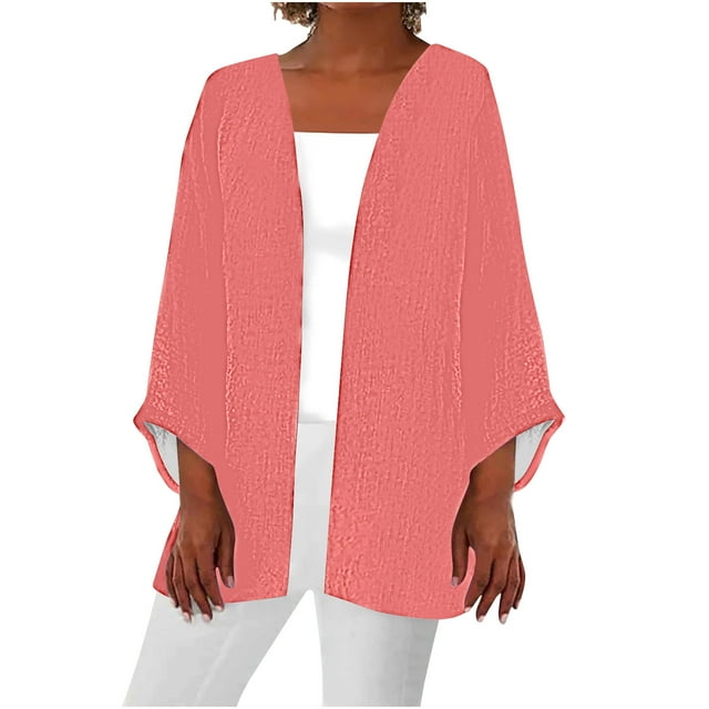 cfhntfmh Cardigan Femme Manches 3/4 Décontracté Ouvert Automne Cardigan Léger Ample Manteaux Couleur Unie Hauts