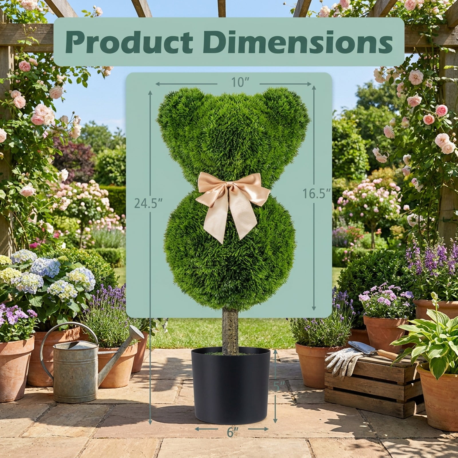 Vebreda Artificial Plant Decor, 2 Pieces Bear Topiary Trees with Pots Sun-resistant Bear-Shaped Boxwood Faux Plants, Charming Bear Design