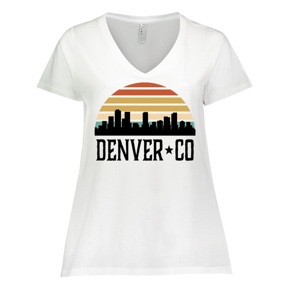 Inktastic Denver Colorado Skyline Vintage Women's Plus Size V-Neck T-Shirt