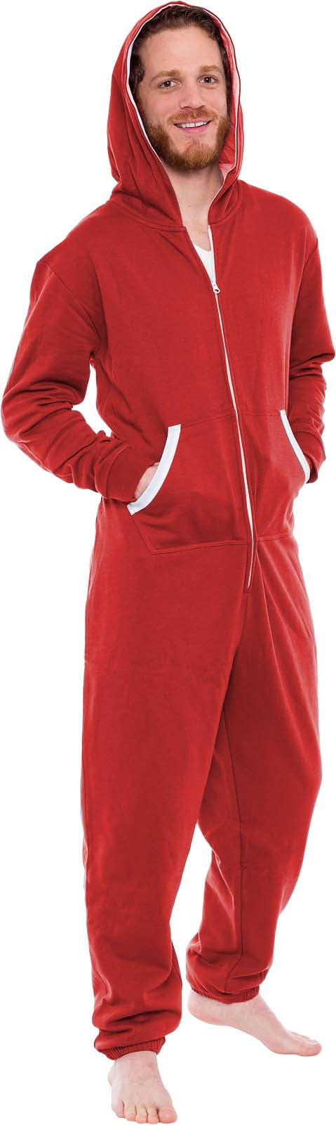 WUAI-Men Unisex Hooded Onesie Jumpsuit Romper Overall Zip up One Piece Pajama Playsuit Sportswear 