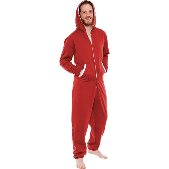 Ross Michaels - Mens Onesie with Hood - Holiday Pajamas - One Piece Pajama - Red, Large