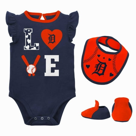

Newborn & Infant Navy/Orange Detroit Tigers Three-Piece Love of Baseball Bib Bodysuit & Booties Set