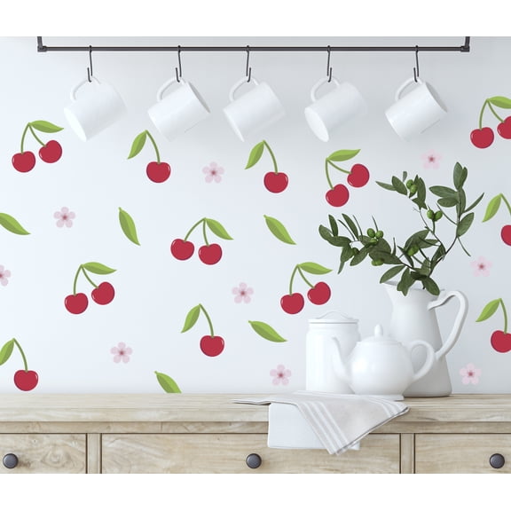 Cherry Wall Decals – Pink Blossom Vinyl Stickers for Kitchen, Nursery, or Accent Wall se281