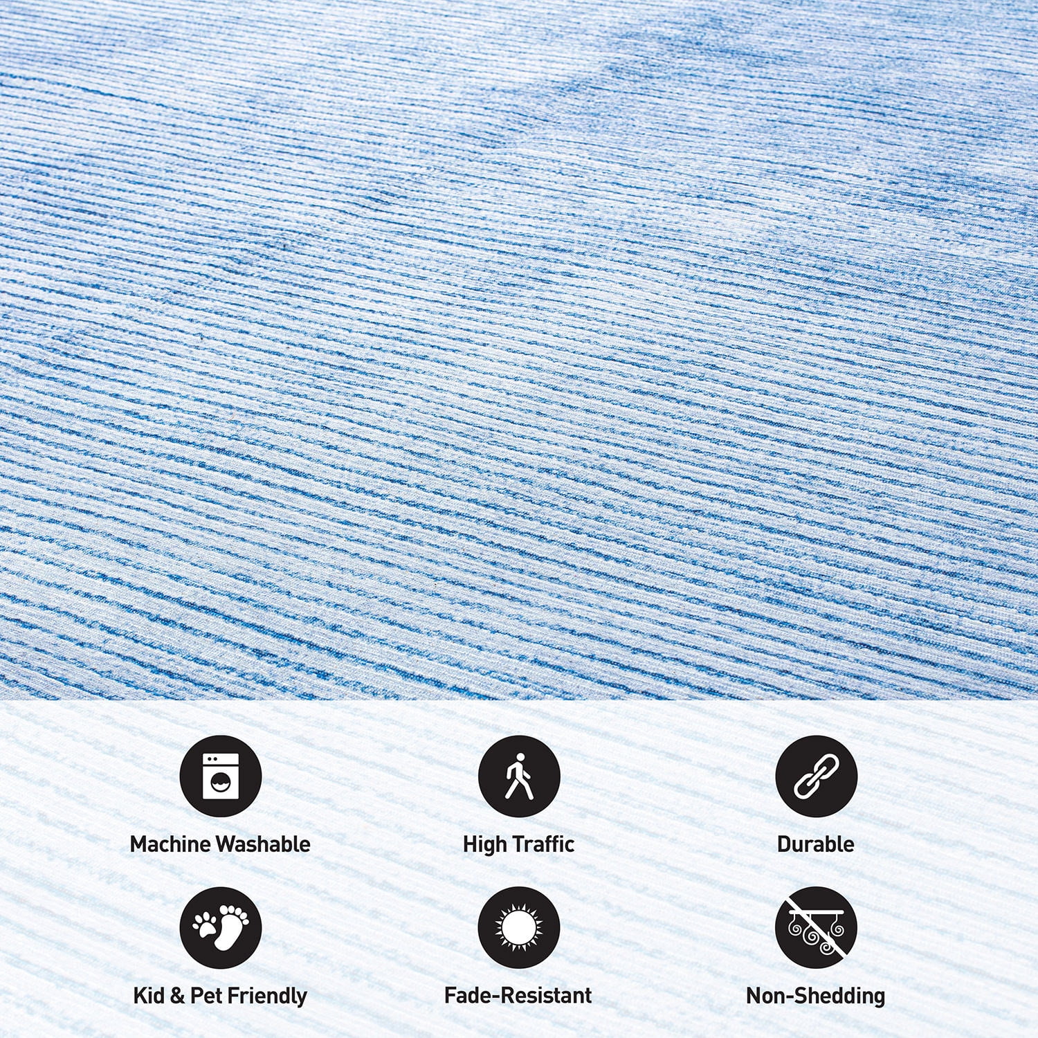 World Rug Gallery Contemporary Distressed Stripe Machine Washable 7'7"x9'6" Blue Area Rug