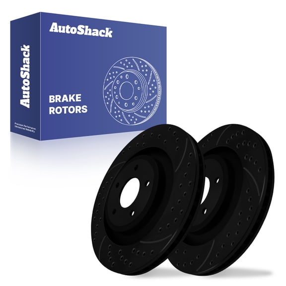 AutoShack 13.39" (340 mm) Front Vented Drilled & Slotted Brake Rotors E-Coated | Replacement for 2012-2014 Chrysler 200 2012-2014 Dodge Avenger | Black Finish | 2-PC Set | NightGuard