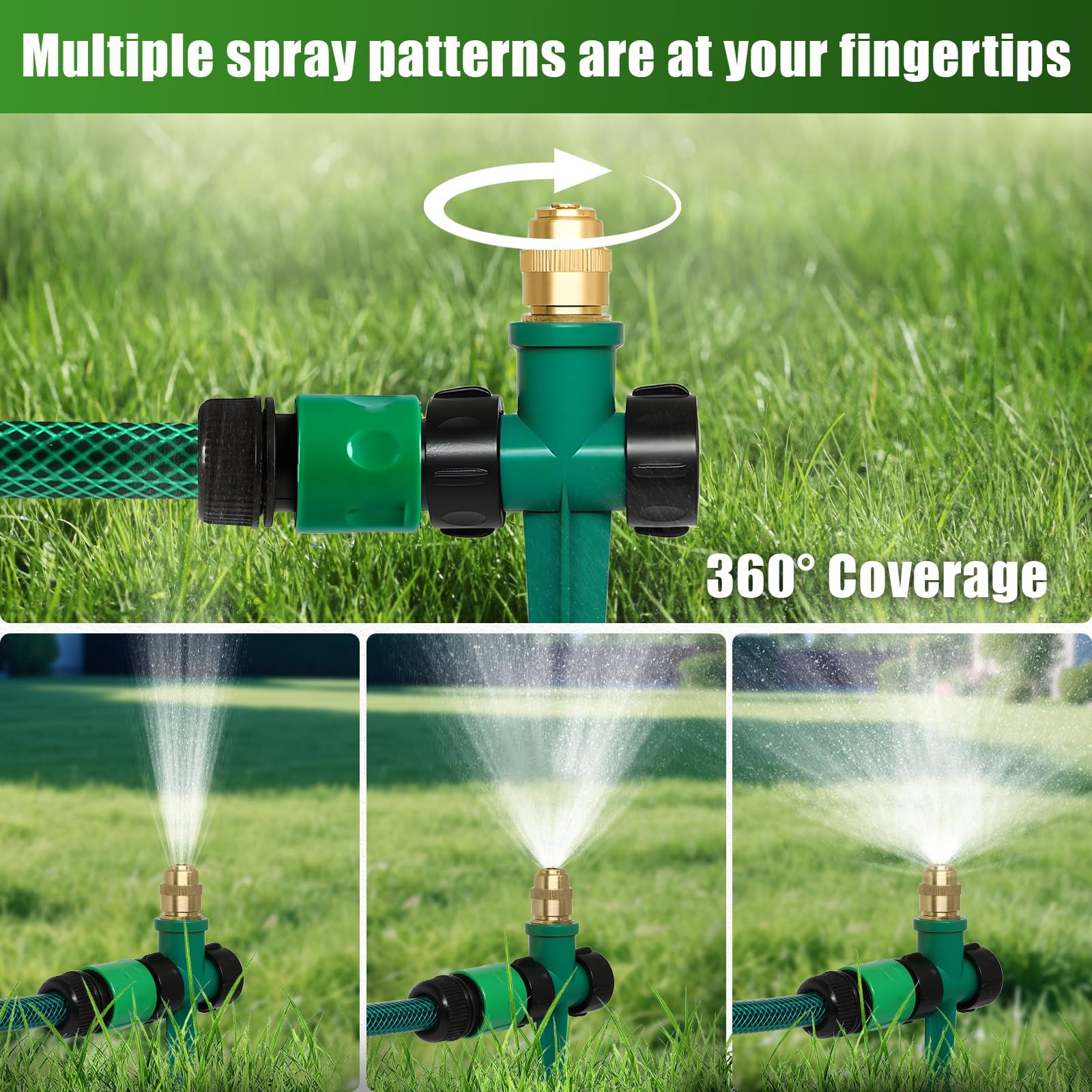 4 Pack Flexible Sprinkler System With Spike Base  Above Ground Kit Multi-adjustable Irrigation Set For Yard Lawn 32.5ft Garden Hose Included