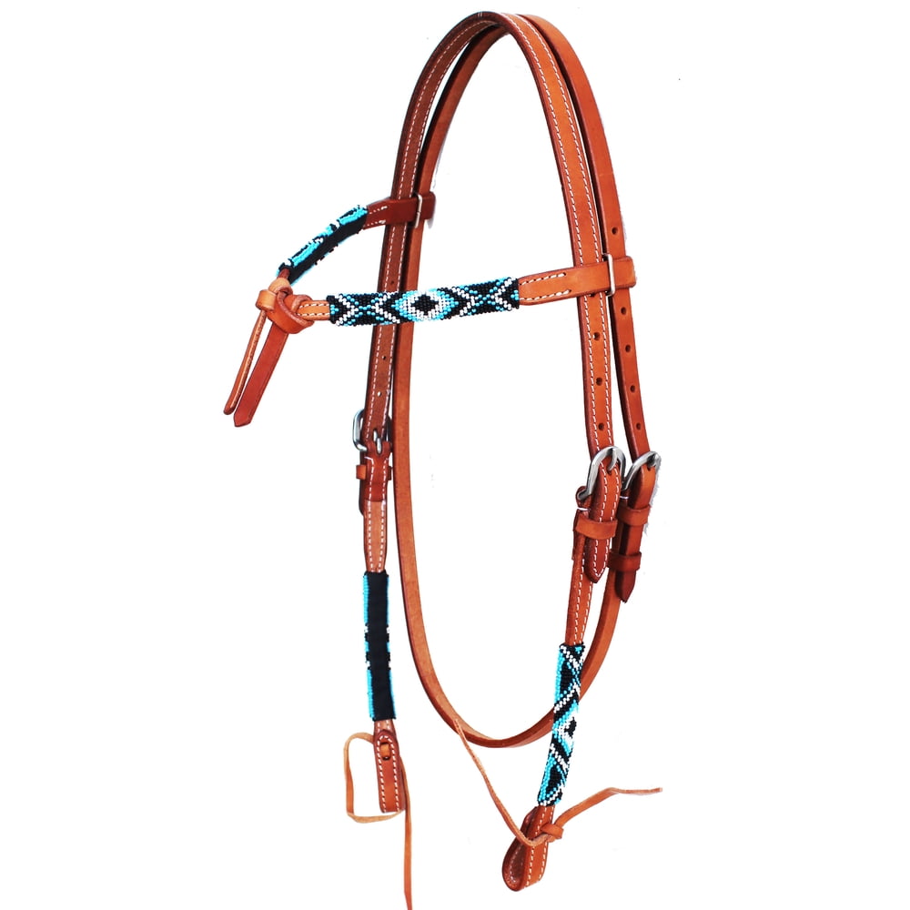 Horse Show Bridle Western Leather Knotted Beaded Headstall 79115HB
