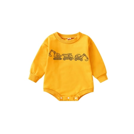 

Ma&Baby Baby Casual Romper Newborn Boys Girls Excavator Print Playsuits Long Sleeve Jumpsuit Clothes