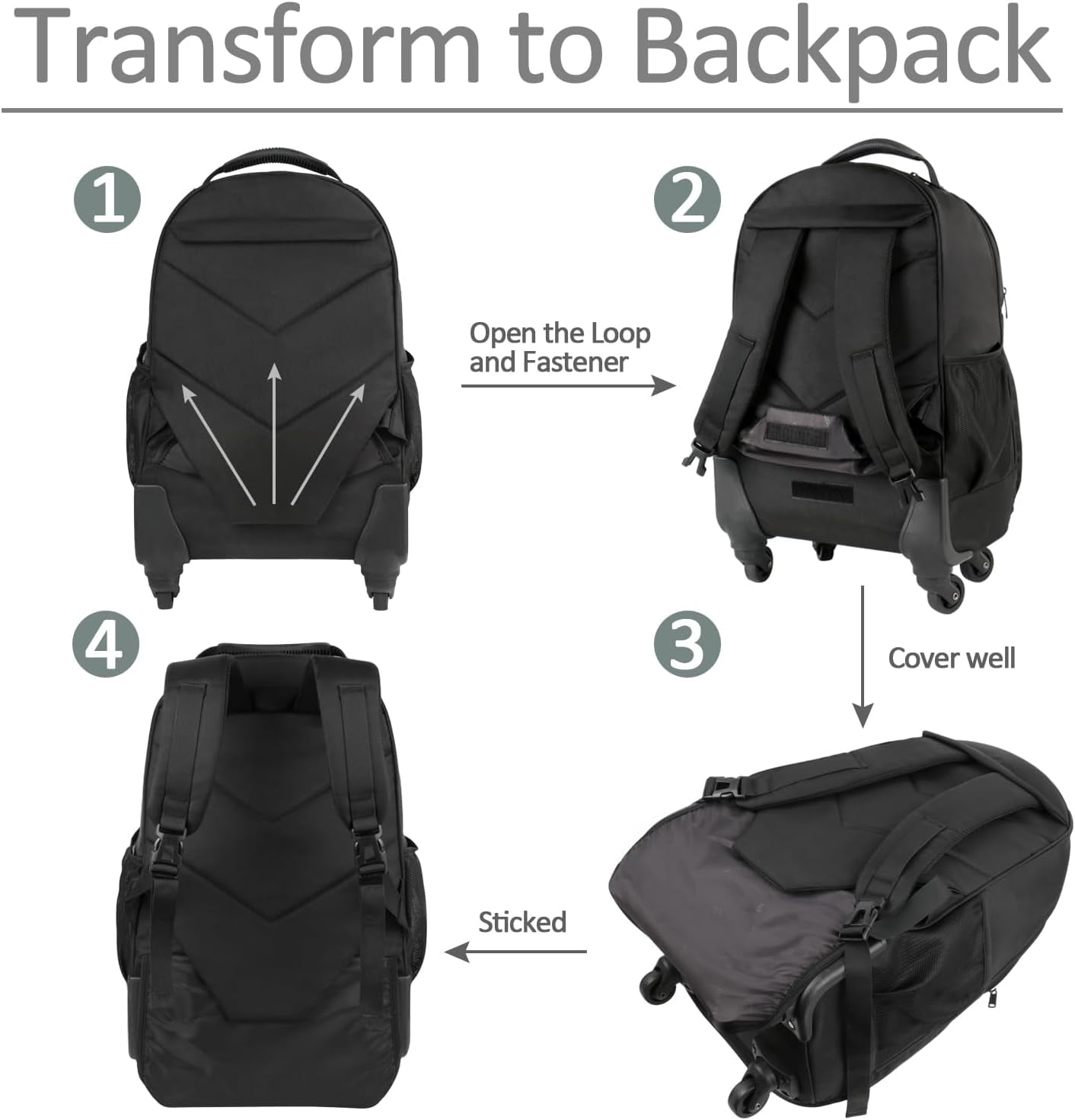 4-Wheel Rolling Backpack 17" - Waterproof Wheeled Travel Bag for Men Women, Airline Approved Carry-On