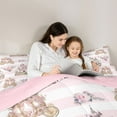 thumbnail image 5 of Homewish Girls Kids Cartoon Castle Full Size Comforter Sets 3-Piece,Pink Geometric Stripes Bedding Comforter Set,Dreamy Princess Roses Lightweight Bedding Sets,Microfiber Bedroom Decor,Reversible, 5 of 8