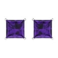 thumbnail image 3 of 4 ct Push-Back Stud Earrings for Women | 7.0mm Princess Cut Natural Amethyst | 18K White Gold, 3 of 5