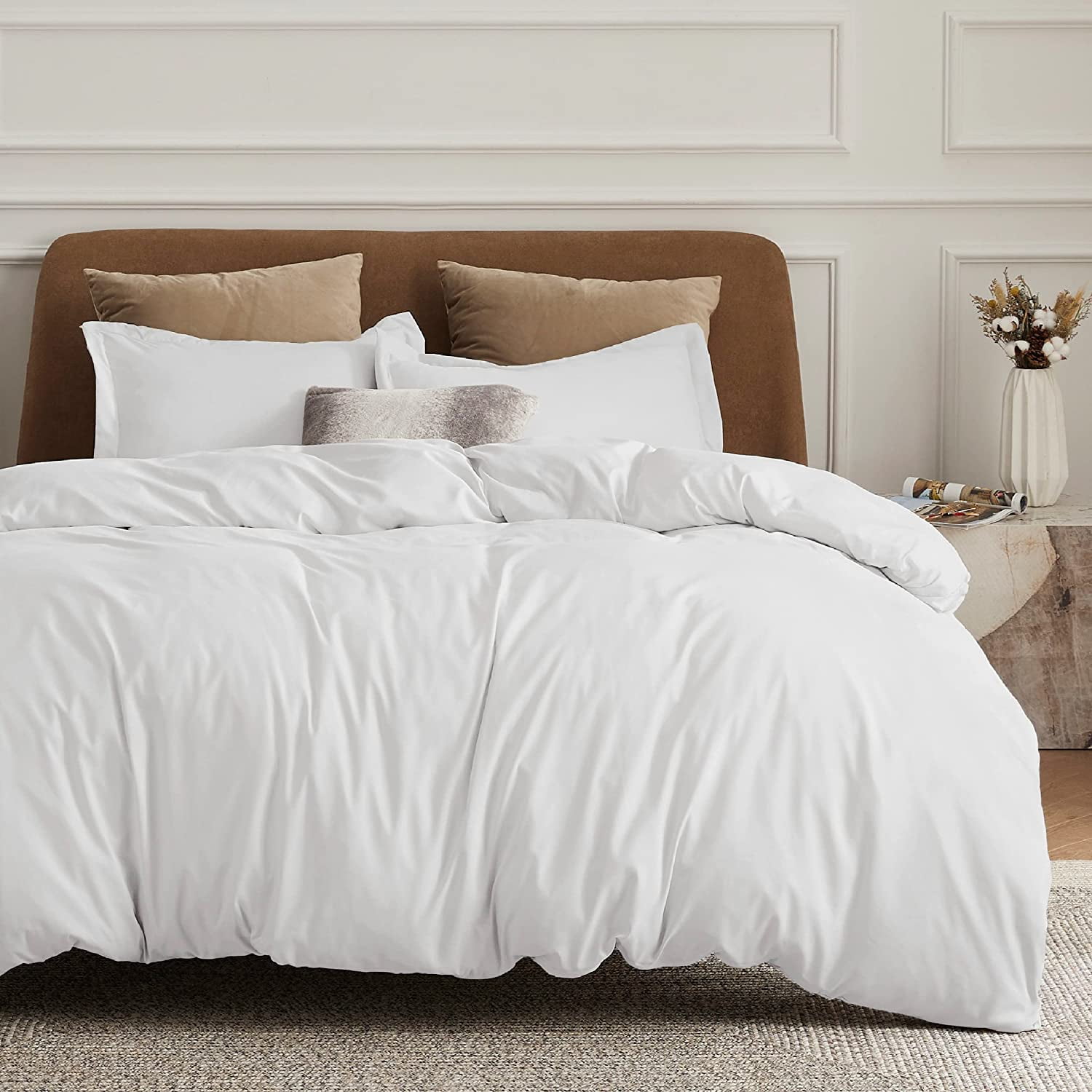 Bedsure Queen White Microfiber Duvet Covers 3 Pieces with Zipper