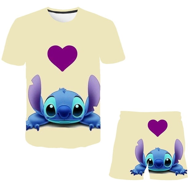 Niñas verano niño niñas Disney Stitch ropa 2 uds trajes niños ropa para niñas chándal traje para niñas niños ropa 14T Gao Jinjia LED