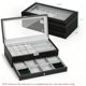 thumbnail image 2 of Caja de reloj organizador de relojes joyas gafas lentes de sol almacenamiento cerrable con tapa de vidrio y cuero sintético negro, 2 of 6