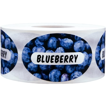 Blueberry Grocery Store Food Labels 1.25 x 2 Inch Oval Shape 500 Total Adhesive Stickers