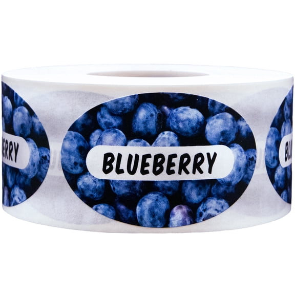 Blueberry Grocery Store Food Labels 1.25 x 2 Inch Oval Shape 500 Total Adhesive Stickers