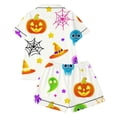 thumbnail image 5 of Toddler Girl'S Pajamas Cartoon Halloween Pumpkin & Star Pattern Short Sleeve Notched Collar Button Down Relaxed Fit 2Pc Summer Autumn All-Day Wear Comfort Nightwear,White,7-8 Years, 5 of 5