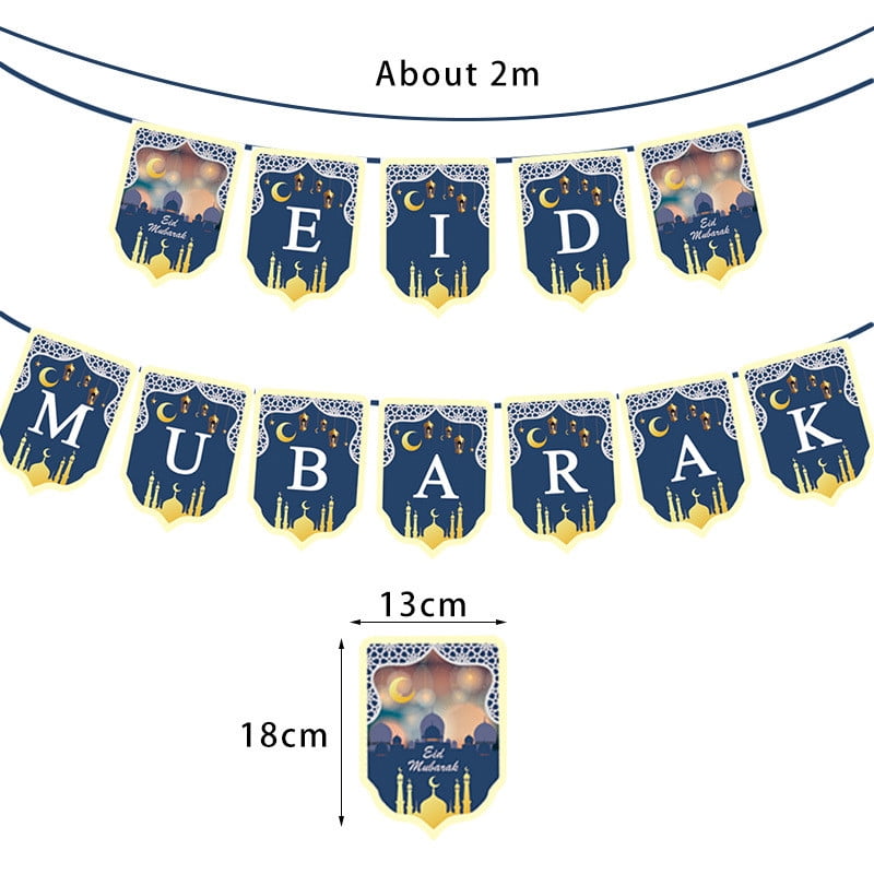 EJWQWQE 1 Pcs Ramadan Mubarak Banner Decoion Shining Star Moon Lantern ...