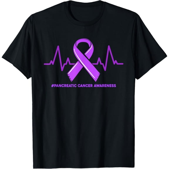 men and women can wear,Heartbeat Ribbon Purple Pancreatic Cancer Awareness Support T-Shirt