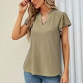 thumbnail image 2 of Tops con cuello en V Diseño hueco Puños sueltos transpirables de moda Tops de color puro Tops casuales de manga corta para playa Amarillo L, 2 of 6