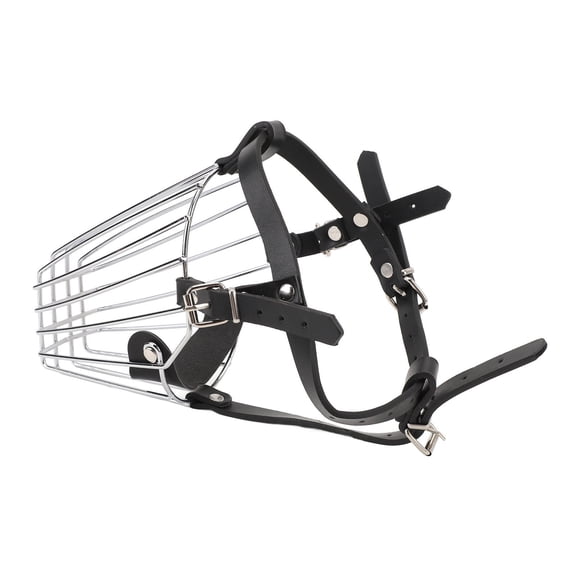 BOKYAN Stainless Steel Dog Muzzle with Leather Strap, Breathable Vents, Adjustable Fit for Medium‑Large Breeds – Safe Bite Prevention