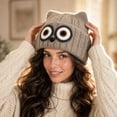thumbnail image 5 of Women's Owl Ear Knit Beanie Hat Cute Animal Face Winter Warm Knitted Cap Fuzzy Lined Ski Hat for Fall Winter, 5 of 5