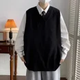 thumbnail image 4 of Chaleco de cuello en V, chalecos de punto de color sólido para hombres, ajuste holgado, nuevo en ropa de calle de cachemira, suéter de estilo coreano para hombre, otoño e invierno, 4 of 4