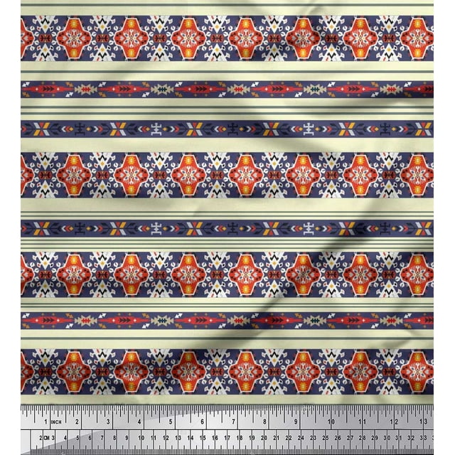Soimoi Tissu Poly Georgette Ikat Imprimé Sud-Ouest au Mètre 52 Pouces de Large