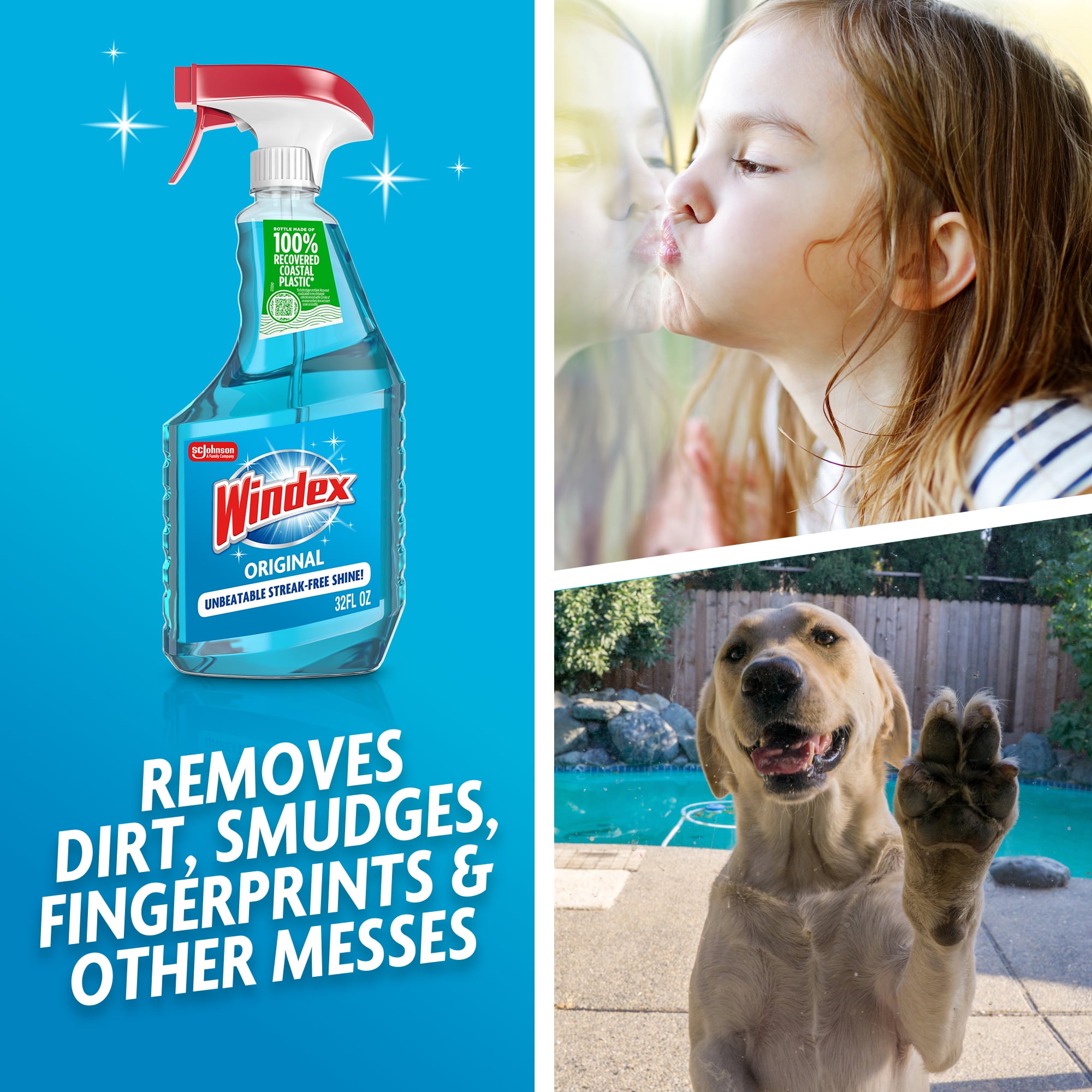 Windex Glass, Window, and Mirror Cleaner, Original Blue, Spray Bottle, 32 fl oz.
