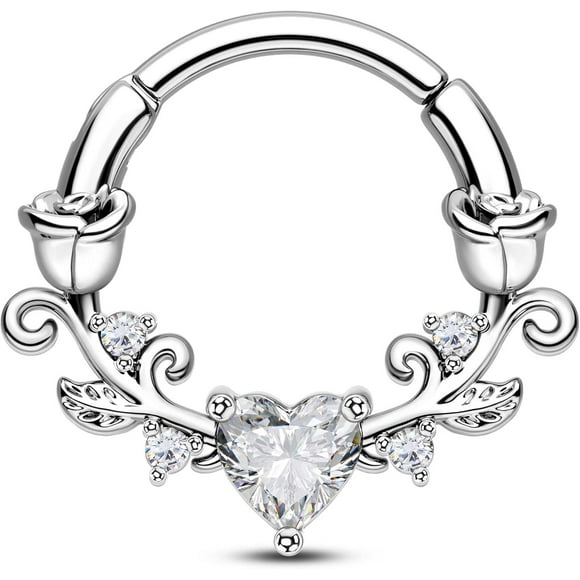shiyou-Rose Septum Rings 16G Septum Piercing Jewelry 316L Stainless Steel Daith Piercing Jewelry Heart Daith Earrings for Women