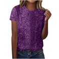 thumbnail image 3 of Laqbezok Women's Shiny Sequin Short Sleeve Round Neck Sparkly Top, Party Disco Glitter Tee, Casual Fashion Outfit, 3 of 10