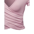 thumbnail image 4 of A2Y Women's Deep V-Neck Short Sleeve Unique Slim Fit Cross Wrap Shirt Crop Tops Dusty Pink S, 4 of 6