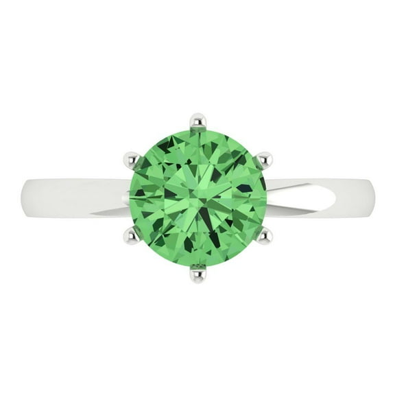2 ctw Solitaire Anniversary Ring for Women | Round Cut Simulated Green Diamond | Hyperallergenic Solid 18K White Gold