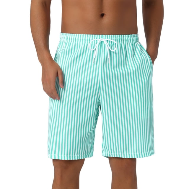 INSPIRAR CHIC Pantalones Cortos de Baño a Rayas para Hombre, Casual de Verano, con Cintura Ajustable, 32 Verde Brillante