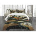 thumbnail image 3 of Ambesonne Mid Century Modern Quilted Bedspread Set 3 Pcs, Groovy Mountains, Queen Size, Teal Pale Vermilion Pearl, 3 of 5