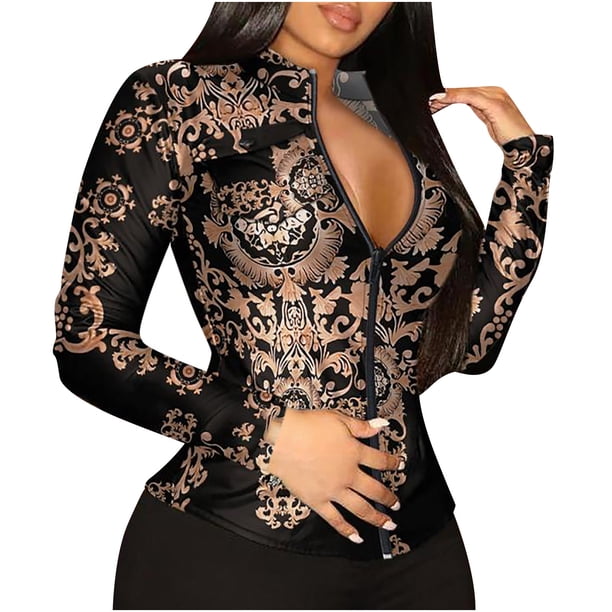 Moda Mujer Solapa Impresión Botón Frontal Cárdigan Manga Larga Camisa Tops Abrigo Odeerbi ODB-6