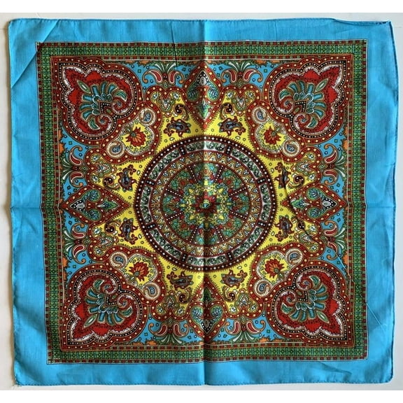 6 Aqua Mosaic Bandana Design Head Wrap 100% Cotton 22"X22"