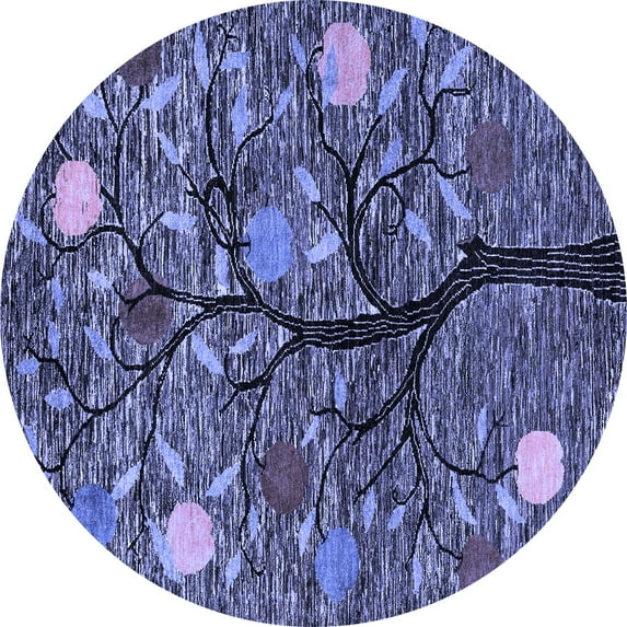 Ahgly Company Machine Washable Indoor Round Abstract Blue Modern Area Rugs, 5' Round