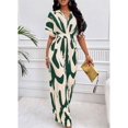 thumbnail image 3 of Mono de verano de una pieza con estampado de rayas y manga corta con cuello en V para mujer, mono elegante de cintura alta con pantalones anchos y piernas, monos de vacaciones, 3 of 5