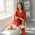 thumbnail image 4 of Defitshape Women's Cute Pajamas Cotton Pajama Set Long Sleeve Winter V Neck Fall Pjs Red X-Small, 4 of 4