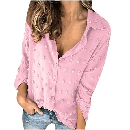 Summer Sale Cotonie Fashion Woman V-Neck Long Sleeve T-Shirt Summer Solid Loose  Blouse Tops Big Deal Y 
