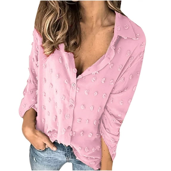 OAVQHLG3B Women Summer 3/4 Sleeve Tops, Trendy Button Down V-Neck Tunic Shirt Spring Autumn Floral Loose Fit Casual Blouse