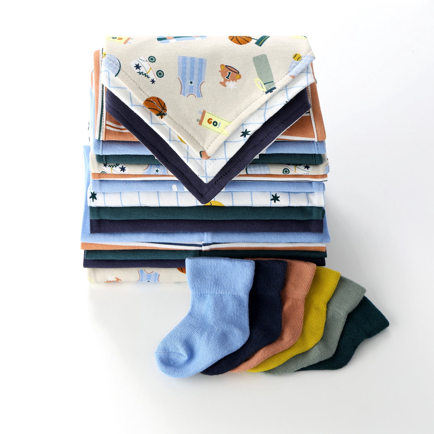 The Peanutshell Baby Boy Clothes, Good Sport Baby Clothes Set with Baby Socks and Bibs, 0-3 Months, 23-Piece